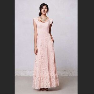 NWT ANTHROLOGIE Flounced Lace Maxi Dress SIZE 0